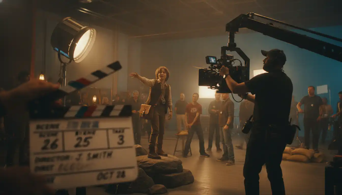 cinematic_wide_shot_of_a_real_film_set_with_a_child_actor_age_10-13_performing_a_scene_clapperboard_bwzw3994yah66f1a10zi_1